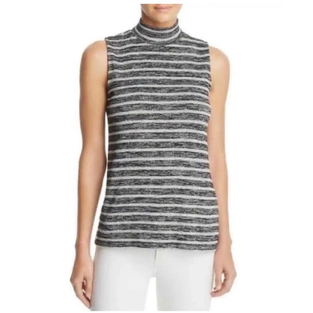 Rag & Bone Striped‎ Mock Neck Sleeveless Top Black Gray Cutout Back M